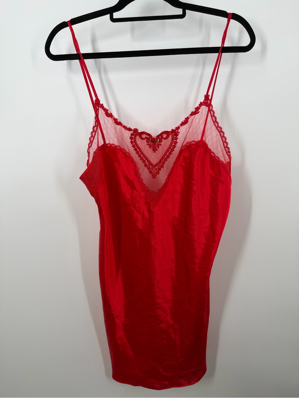 Vintage Red Satin Lace Heart Babydoll Slip